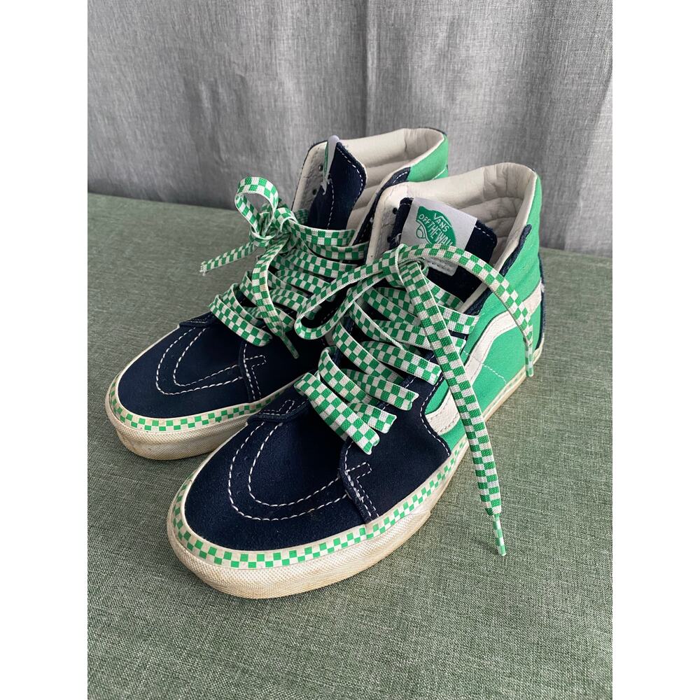 Vans Sk8-Hi Reissue Green & Navy Blue Checkerboard Foxing Women's 7.5 / Men's 6